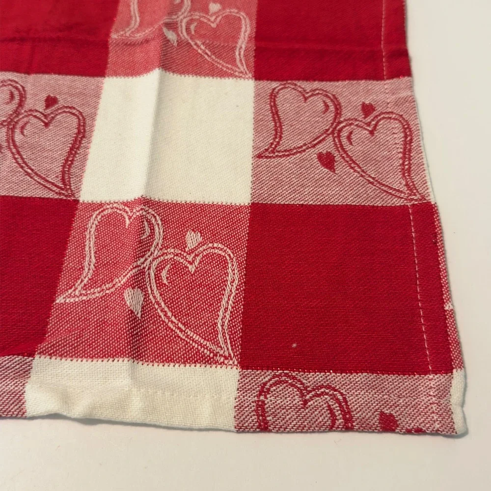 Red White Buffalo Check Heart Napkins Set of 4 Cotton Valentine Farmhouse 16x16